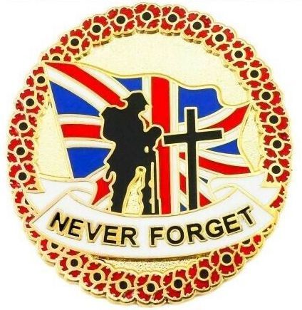 Never Forget Solider Flag Poppy Remembrance Pin Badge