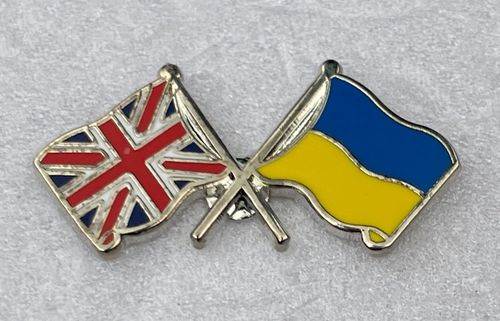 Union Jack And Ukraine Crossed Flags Pin Badge